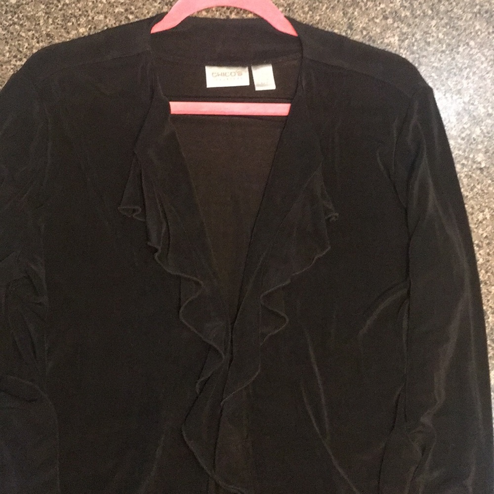 SALE Chico’s travelers ruffled cardigan-sz 2 black
